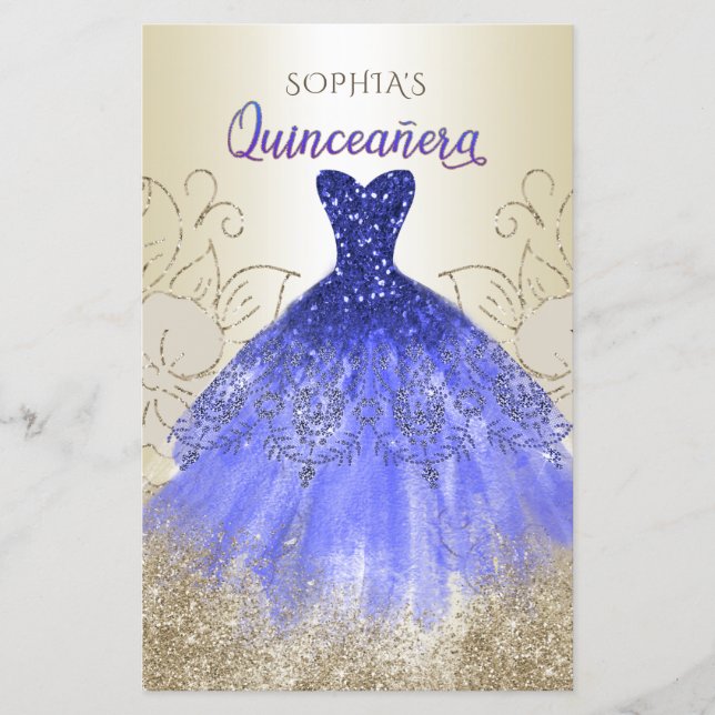 Budget Blue Sparkle Robe Quinceañera Invitation (Devant)