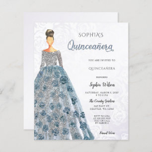 Budget Blue Sparkle Robe Quinceanera Invitation