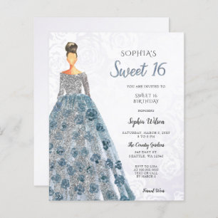 Budget Blue Sparkle Robe Sweet 16 Invitation