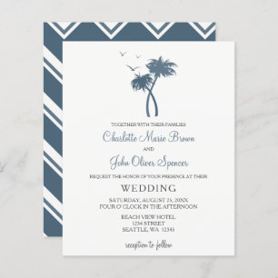 Budget Blue Tropical Palm Tree Invitations de mari