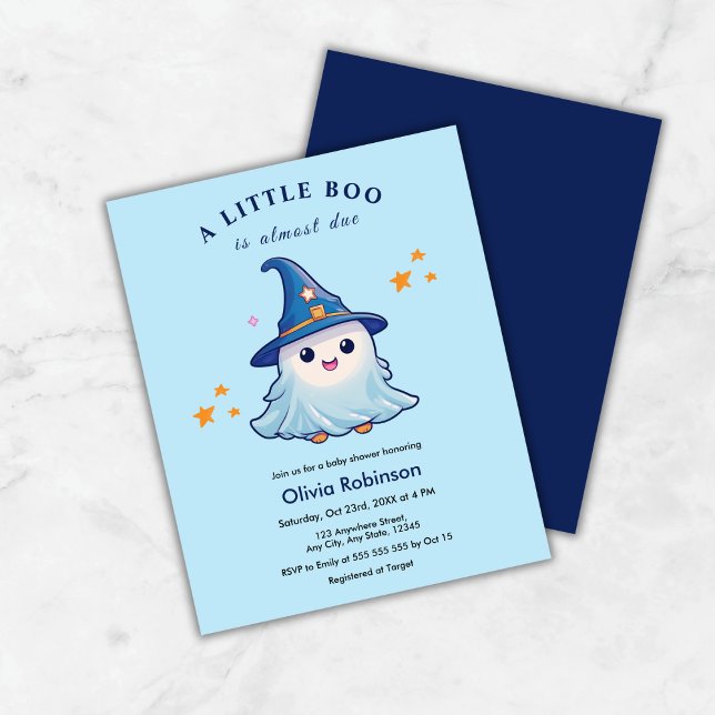 Budget Blue Un Petit Boo Baby shower Invitation (Budget Blue A Little Boo Halloween Baby Shower Invitation    )
