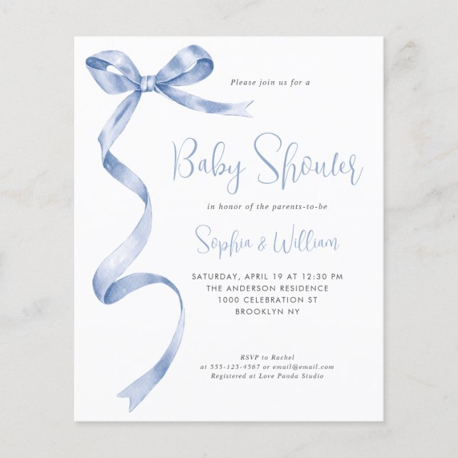 Budget Blue Watercolor Bow Ribbon Bow Baby shower  (Devant)