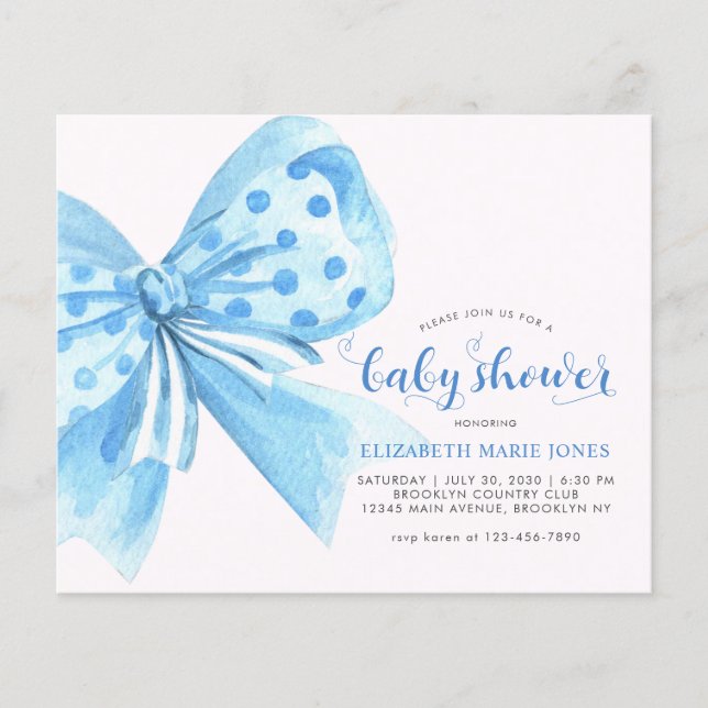 Budget Blue Watercolor Bow Ribbon Bow Baby shower  (Devant)