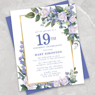 Budget Blue White Floral Invitation 19e anniversai
