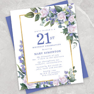 Budget Blue White Floral Invitation 21e anniversai