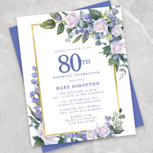 Budget Blue White Floral Invitation 80e anniversai