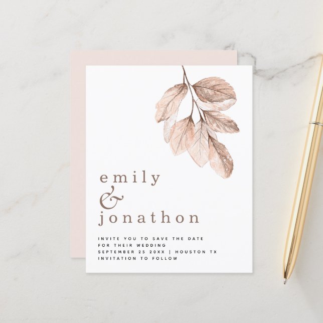 Budget Blush feuilles Mariage Enregistrer La Date (Devant/Arrière en situation)