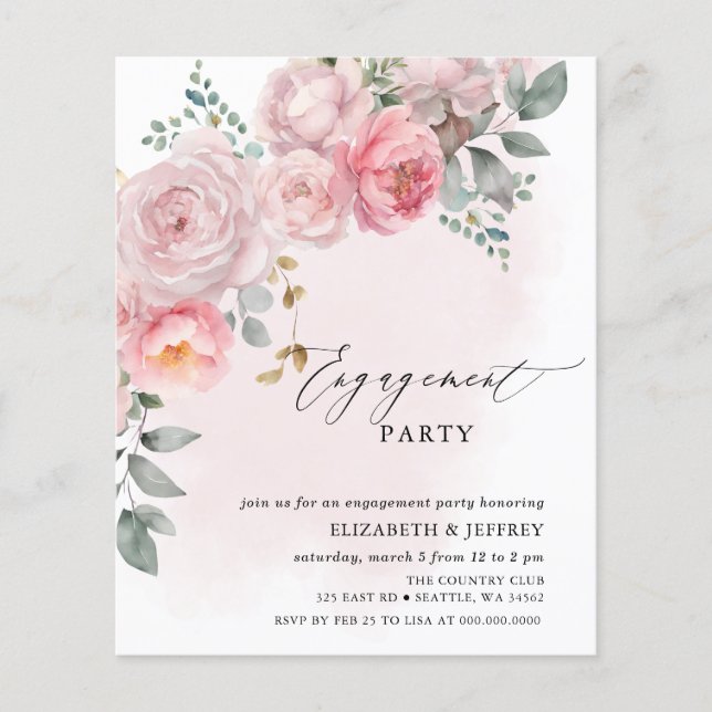 Budget Blush Floral Engagement Parties Invitations (Devant)