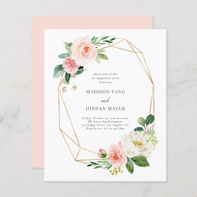 Budget Blush Floral Engagement Party Invitation (Devant / Derrière)