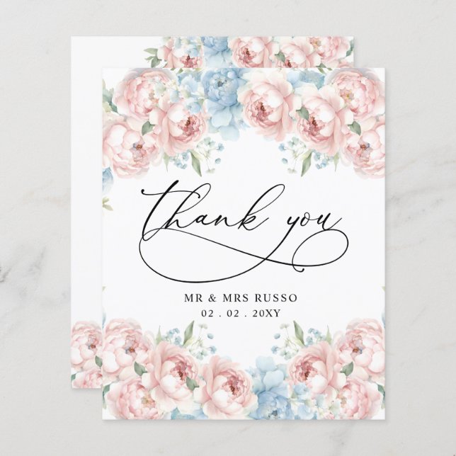 Budget Blush Floral Mariage Carte de remerciements (Devant / Derrière)