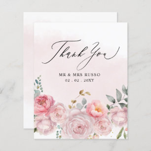 Budget Blush Floral Mariage Carte de remerciements