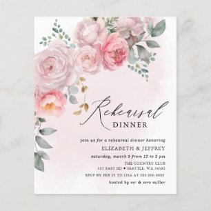 Budget Blush Floral Répétition Dîner Invitations