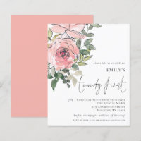 Budget Blush Florals Vingt et unième Invitation d'