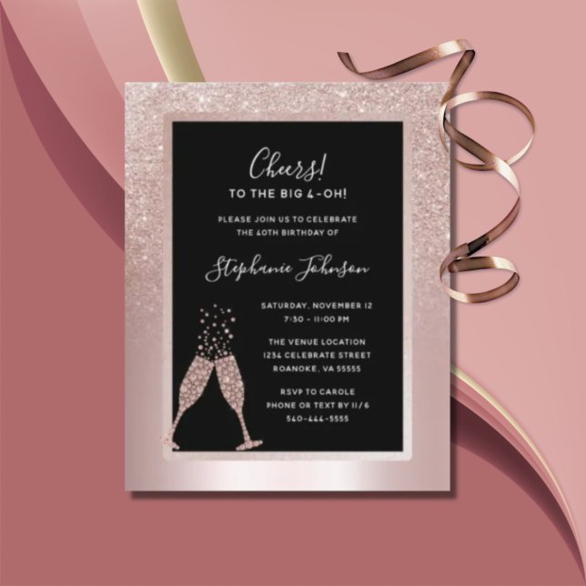 Budget Blush Foil 40e Anniversaire Invitation de f (Créateur téléchargé)