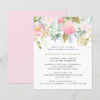 Budget Blush Gold Floral Couple Shower Invitation