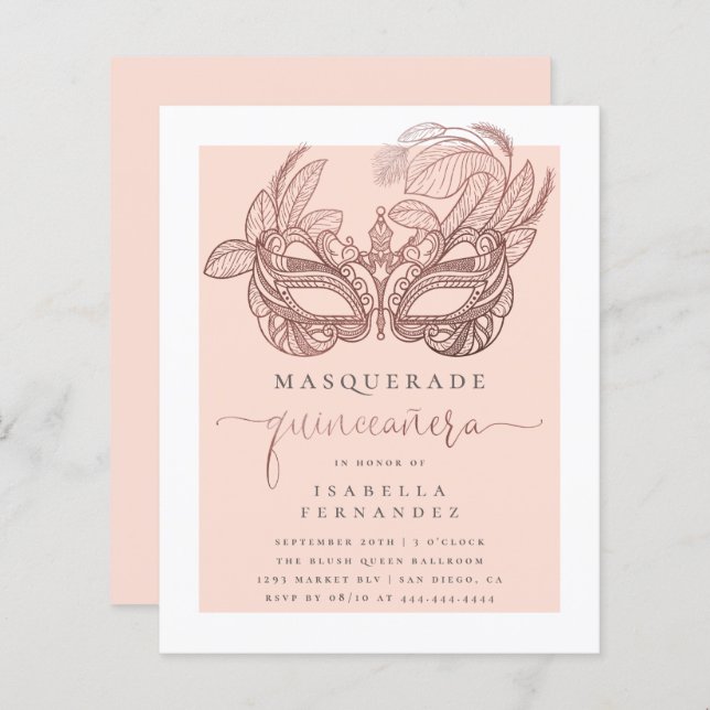 Budget Blush Gold Masquerade Quinceañera Anniversa (Devant / Derrière)