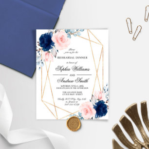 Budget Blush & Marine Blue Rehearsal Dîner Invitat