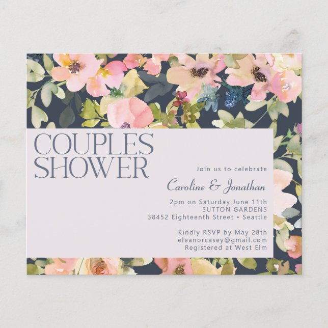 Budget Blush Marine Floral Couples Invitation de d (Devant)