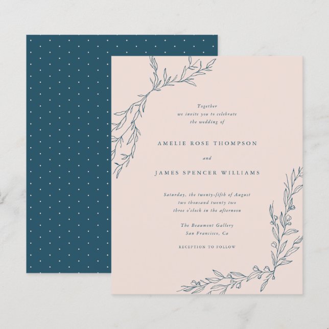 Budget Blush & Navy Mariage botanique à main (Devant / Derrière)