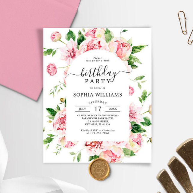 Budget Blush Peonies Anniversaire Fête Invitation (Créateur téléchargé)