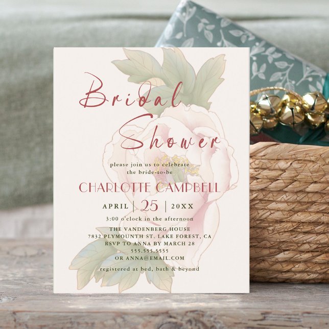 BUDGET Blush Peony Floral Douche nuptiale Invitati (Créateur téléchargé)