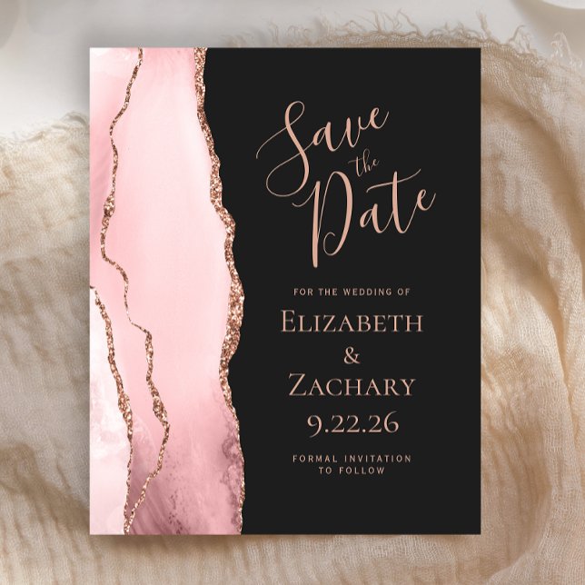 Budget Blush Pink Agate Rose Gold Save the Date (Créateur téléchargé)