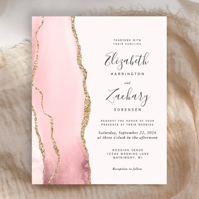 Budget Blush Pink Gold Agate Faire-part de mariage (Créateur téléchargé)