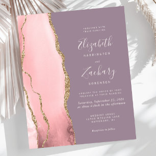 Budget Blush Pink Gold Agate Mauve Mariage Invitat