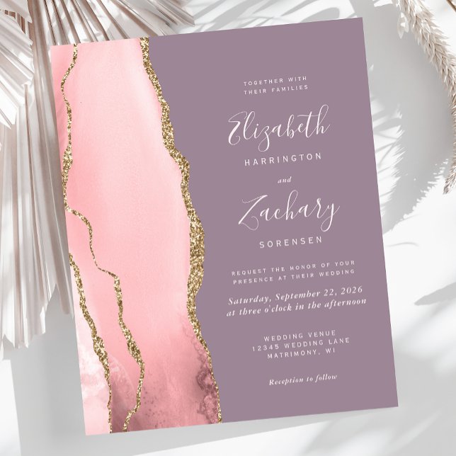 Budget Blush Pink Gold Agate Mauve Mariage Invitat (Créateur téléchargé)