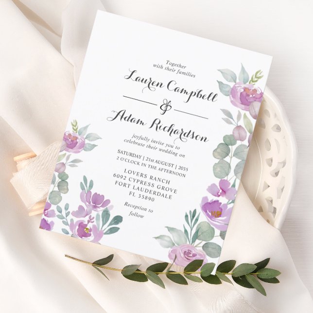 Budget Blush rose Eucalyptus Faire-part de mariage (Créateur téléchargé)