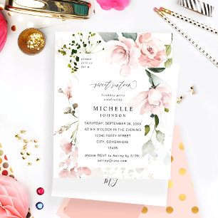 Budget Blush Rose & Eucalyptus Floral Sweet 16