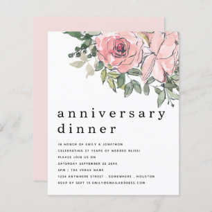 Budget Blush rose Floral Anniversaire Dîner Invita