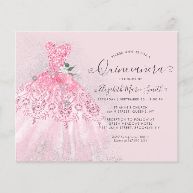 Budget Blush rose Floral Argent Gown Quinceanera (Devant)