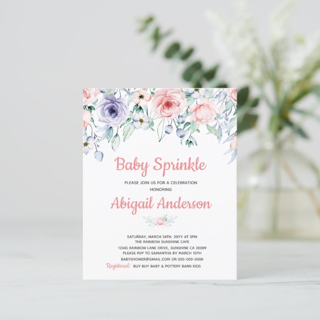 Budget Blush rose Floral Baby Sprinkle Invitation (Debout devant)