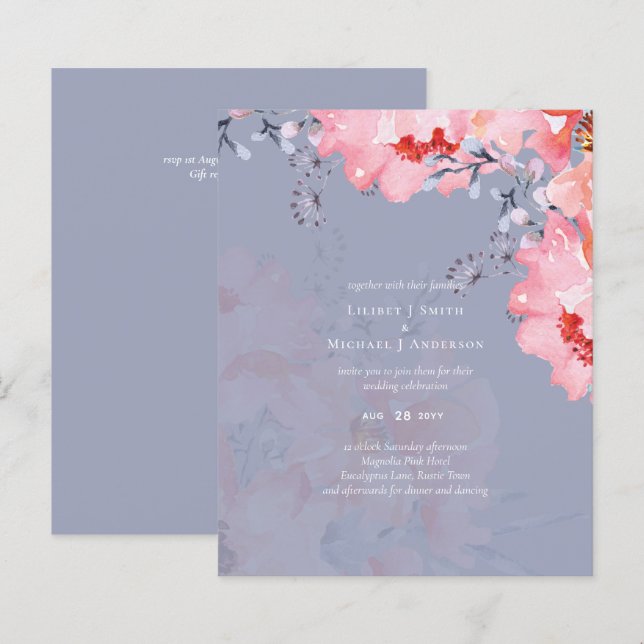 Budget Blush rose Floral Dusty Blue Mariage (Devant / Derrière)