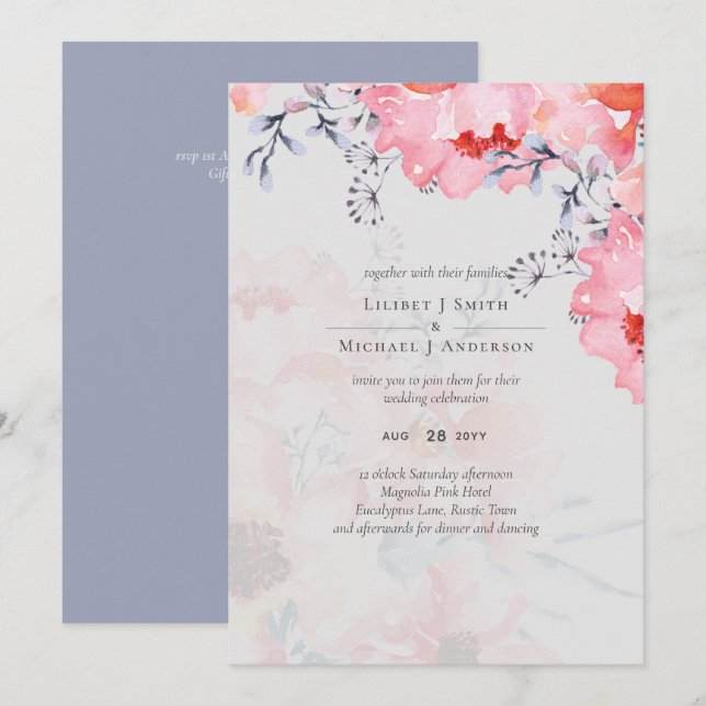 Budget Blush rose Floral Dusty Blue Mariage (Devant / Derrière)