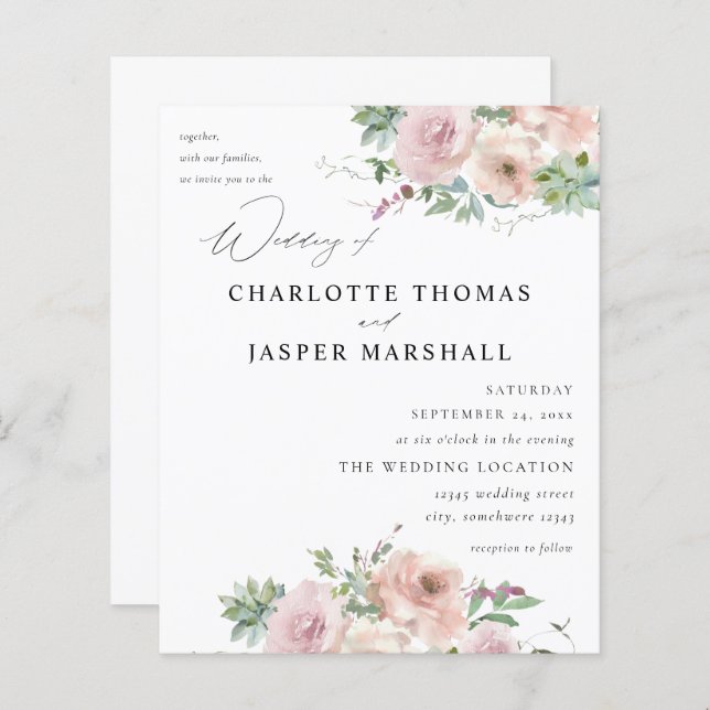 Budget Blush rose Floral et Mariage Succulent (Devant / Derrière)