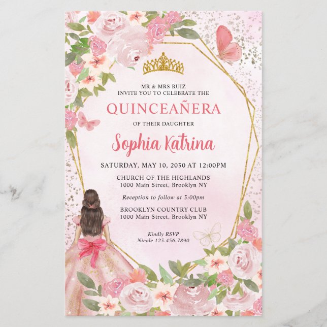 Budget Blush rose Floral Or Princesse Quinceañera (Devant)