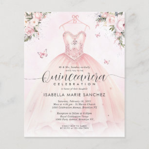 Budget Blush rose Floral Princesse Gown Quinceaner