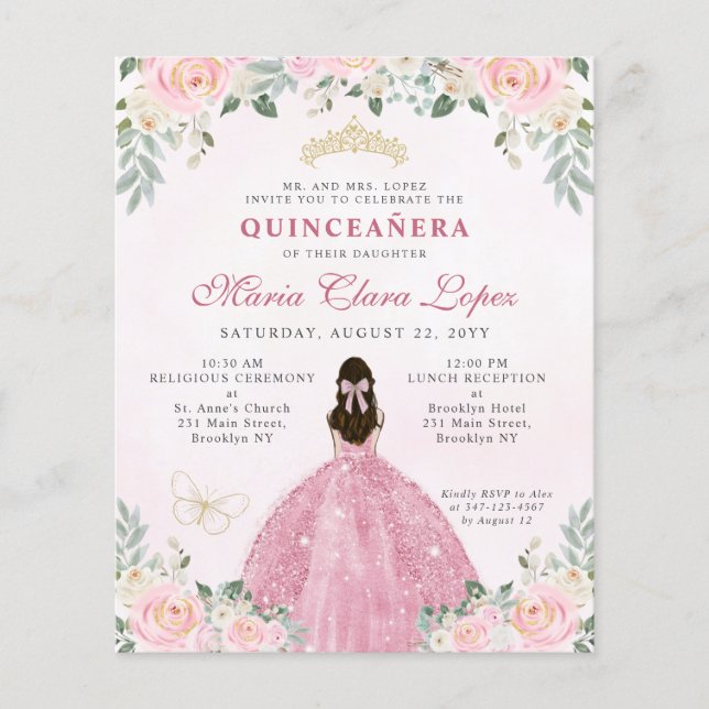 Budget Blush Rose or Floral Princesse Quinceañera (Devant)