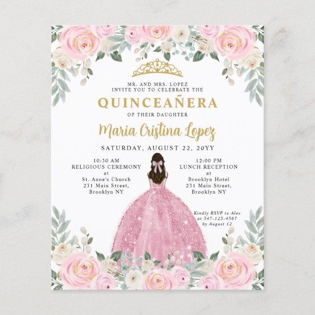 Budget Blush Rose or Floral Princesse Quinceañera (Devant)