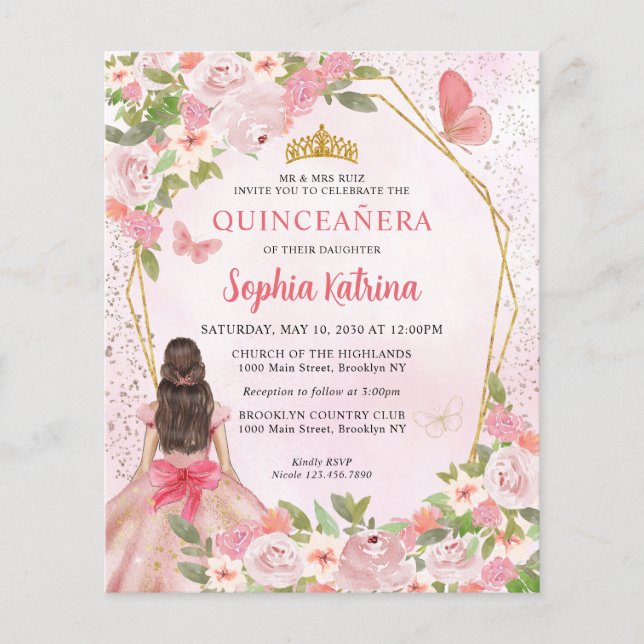 Budget Blush Rose or Floral Princesse Quinceañera (Devant)