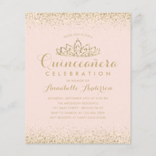 Budget Blush Rose or Quinceañera Tiara Invitation