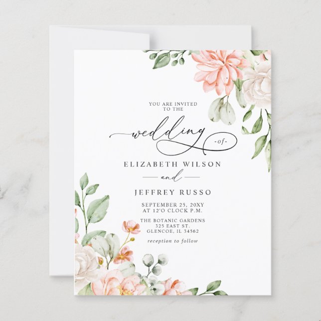 Budget Blush White Floral Wedding Invitations (Devant)