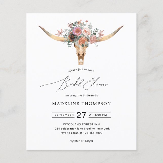 Budget Bohemian Cow Skull Floral Fête des mariées (Devant)