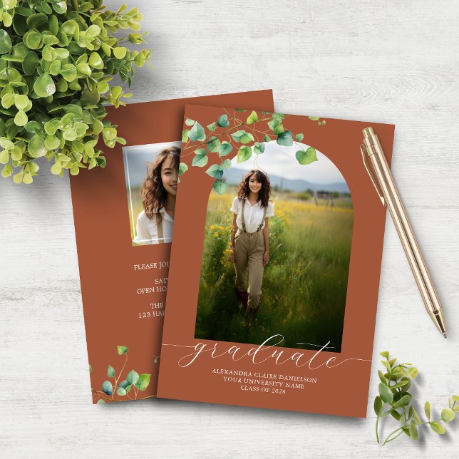 Budget Boho Arch Ivy Terracotta Brown Grad Invitat (Créateur téléchargé)