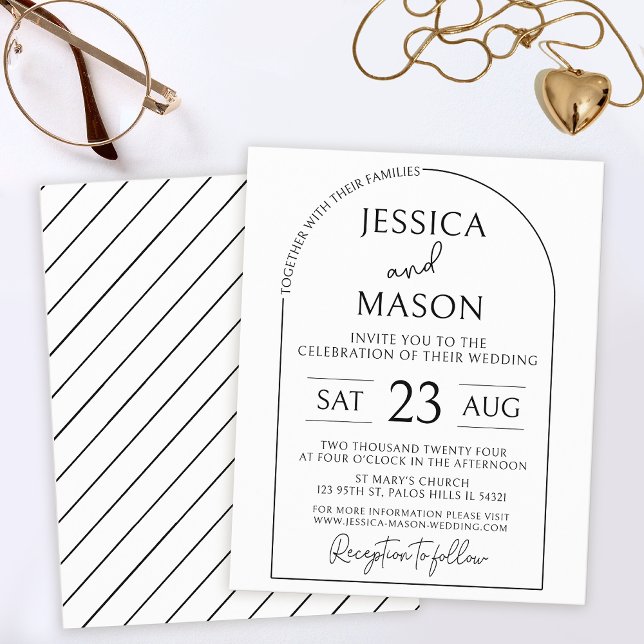 Budget boho arche noir blanc mariage invitations (Créateur téléchargé)