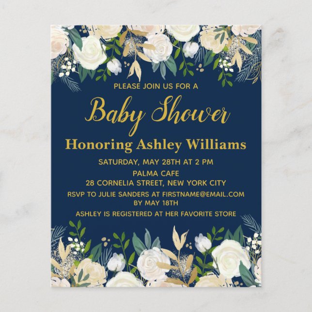 Budget Boho Baby shower Invitation Marine Gold Gre (Devant)