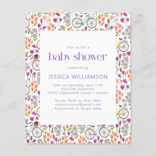 Budget Boho Bicycle Floral Baby shower Invitation