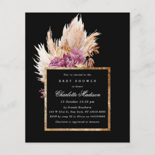 Budget Boho Black, Baby shower d'or Invitation